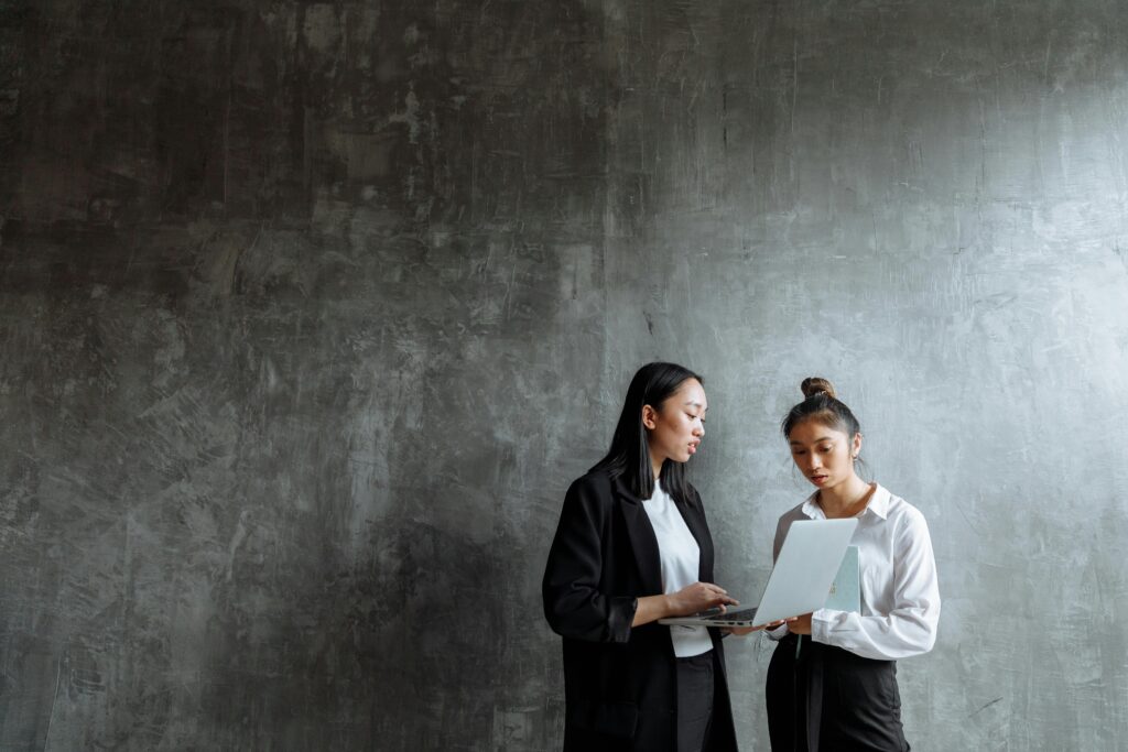 Business development professionals having a conversation