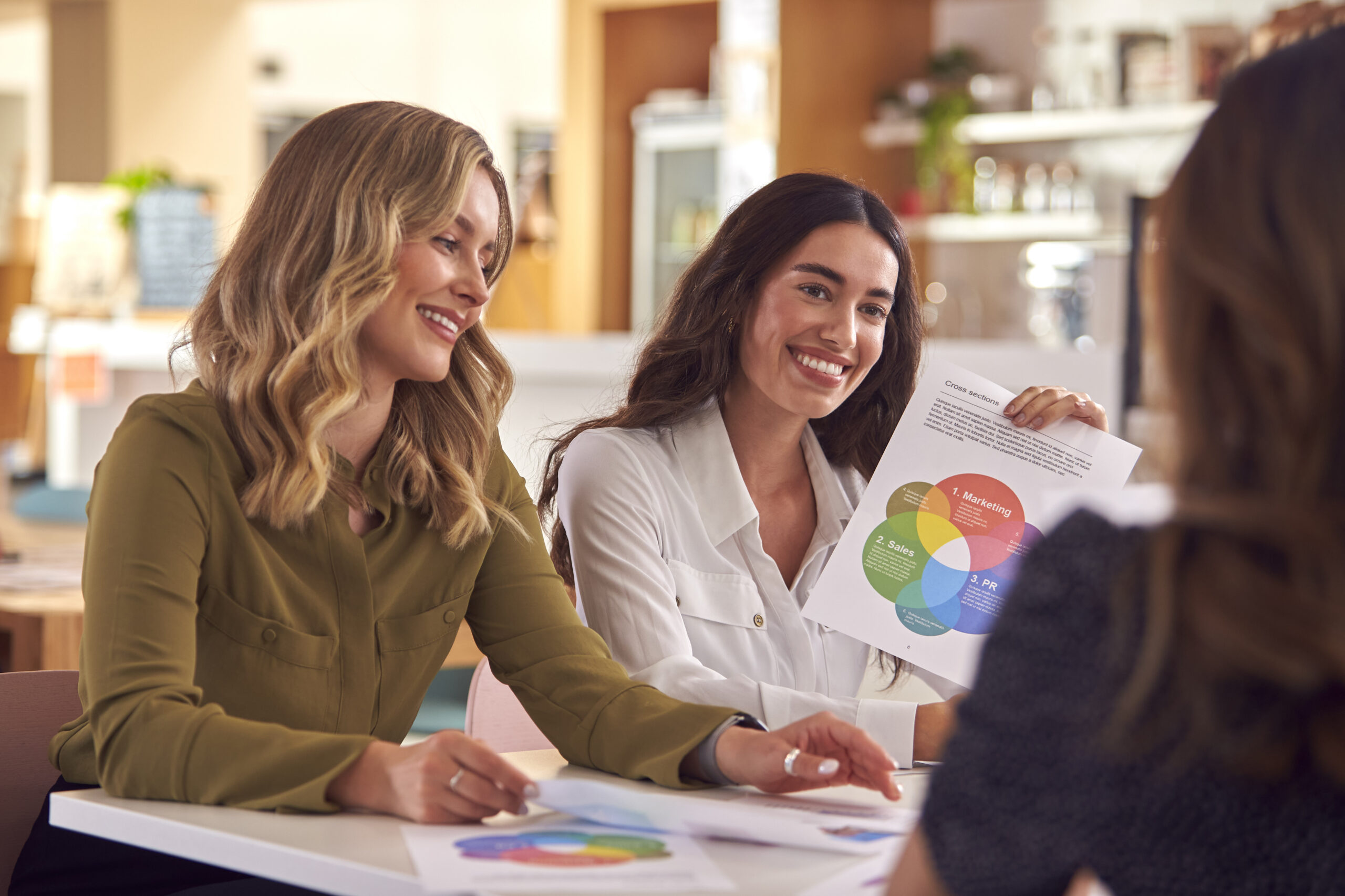 Two women learning how to measure brand awareness offline